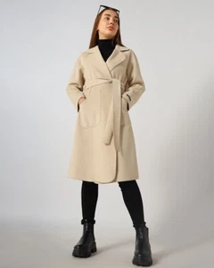 Women Luxury Wool Trench Coat Long Sleeve Formal Collar Made of Polyester+Spande - Picture 1 of 7