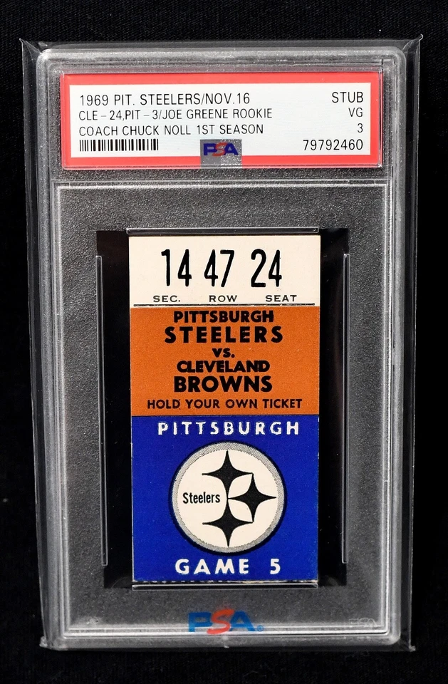 Steelers Chuck Noll & Joe Greene 1969 talón de boleto de novatos (pit 3 sacos) - PSA 3 Foto 1 de 1