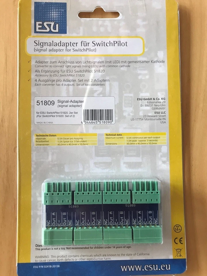 +++ ESU 51809 SwitchPilot Adapter für Signale mit gemeinsamer Kathode 51809 - Bild 1 von 1