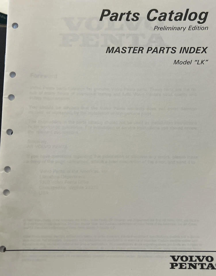 Volvo 7797290-9 Original OEM Master Parts Índice Modelo LK Piezas Catálogo Manual Foto 1 de 1
