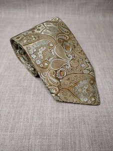 Molly Rodgers Men's Silk Dress Tie, paisley design gold and olive - Picture 1 of 8