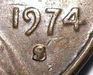 1974-S Lincoln Cent with Error S over S Mintmark - Picture 1 of 4