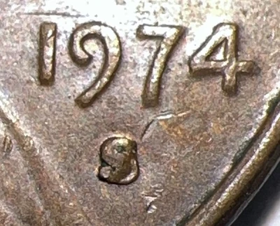 1974-S Lincoln Cent with Error S over S Mintmark - Image 1 of 4