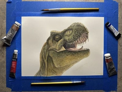 Pintura Acuarela Parque Jurásico TRex Original Foto 1 de 2