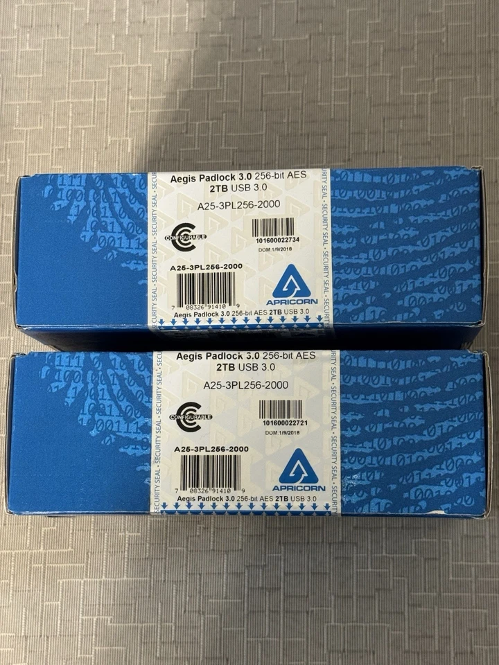 Apricorn 2TB Aegis Padlock USB 3.0 256-Bit AES XTS Hardware Encrypted (x2) NEW - Image 1 of 2