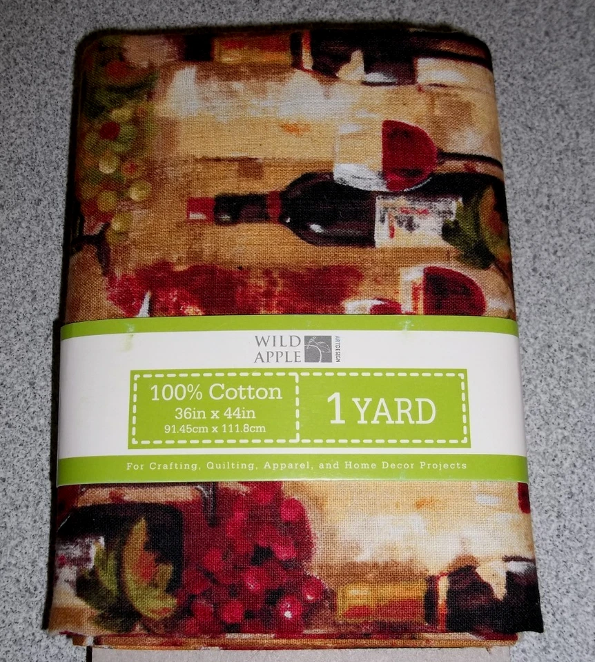 Chateau Wine Bottle Grapes Cotton Fabric David Textiles Precut 1 Yard