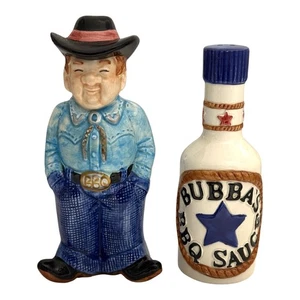 BUBBA'S Barbeque Salt & Pepper Shaker Western Cowboy Hand Painted OCI 1992 RARE - Picture 1 of 13