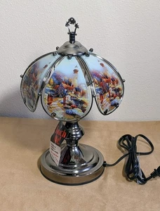 Lighthouse scenery glass panels 3 way touch on Table Lamp in black chrome - Picture 1 of 4
