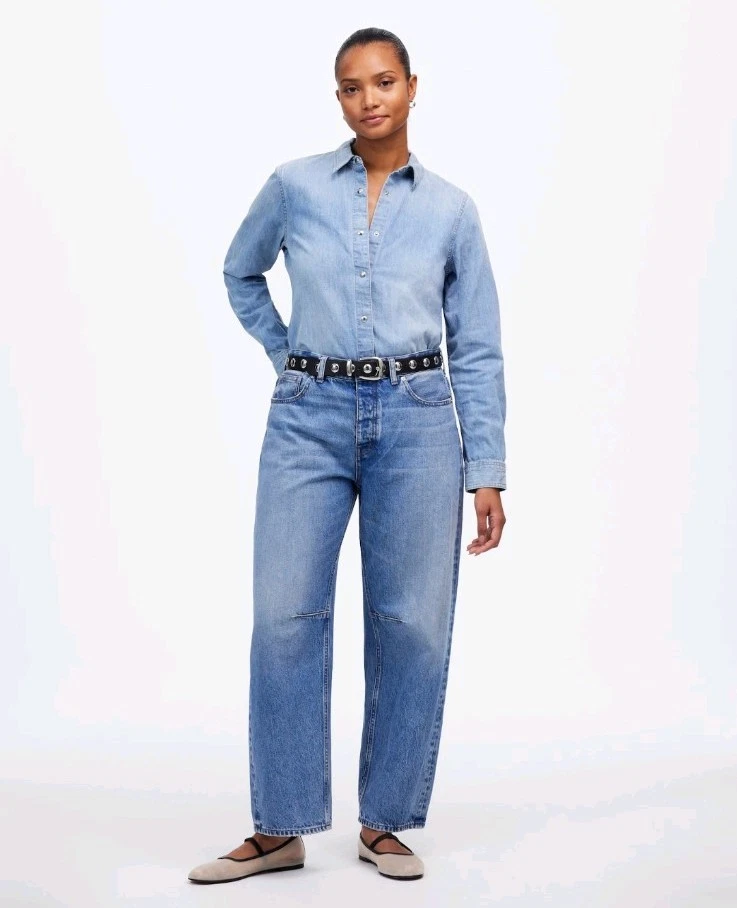 NWOT Madewell Women's The Petite Curvy Darted Barrel-Leg Jean Sz 28P Fall - Image 1 of 4