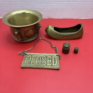 Konvolut 5 massive Messingartikel, Schale, Schild, Schuh, Gewichte - Bild 1 von 15