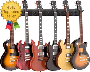 Gitarrenwandhalterung, Holzmaserung Rack mit 6 verstellbaren Gitarrenaufhängern, Gitarrenwand - Bild 1 von 1