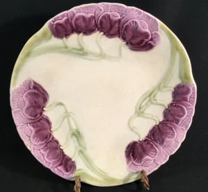 RARE French Majolica Purple Poppies Plate Sarreguemines ClassicArt Nouveau 1890s - Picture 1 of 10