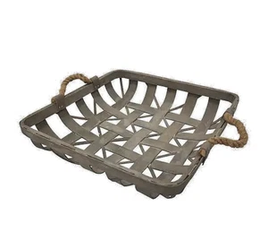 Tobacco Basket Jute Rope Handles Wall Decor Large Farmhouse Rustic Wood Lattice - Picture 1 of 3
