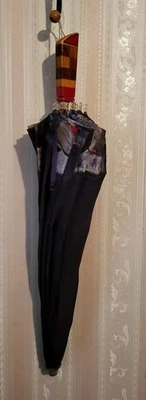 Paraguas vintage con mango de marquetería de madera estampado abstracto toldo de nailon alrededor de los años 80 Foto 1 de 4