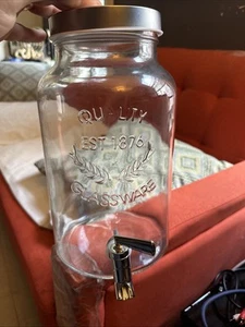 Clear Glass 2 Two Gallon Beverage Dispenser, Metal Lid & Spigot, 2 Available; BK - Picture 1 of 17