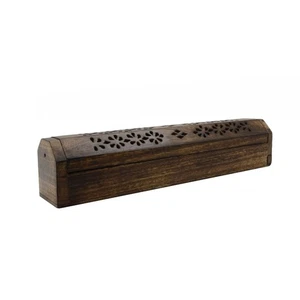 Wooden Coffin Insence Stick Cones Burner Incense Sticks Holder Box & Ash Catcher - Picture 1 of 4