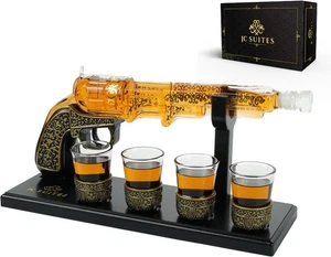 Whiskey Decanter Set – Luxury Gun Decanter with 4 Shot Glasses and Gift Box - Picture 1 of 5