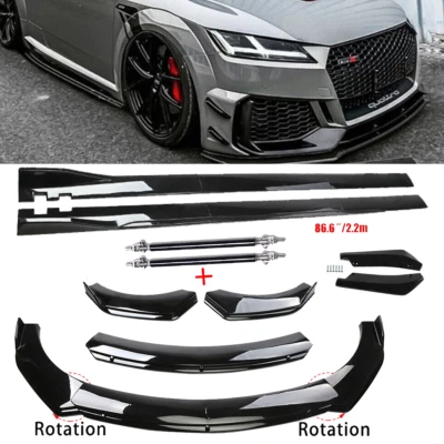 For AUDI A8 Front Bumper Spoiler Side Skirt Strut Rods Glossy Black Body Kit Foto 1 de 4
