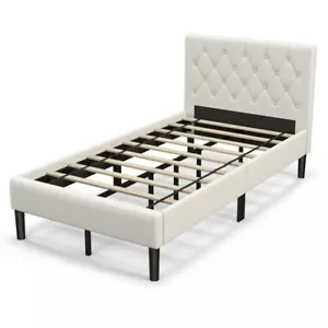 43.5" Twin Size Modern Upholstered Platform Bed Frame w/ Button Tufted Headboard - Picture 1 of 8