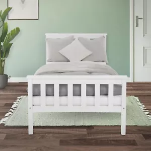 Einzelbett 90x200 cm Weiß Massiv Holz Bett Jugendbett mit Lattenrost Kinderbett - Bild 1 von 7