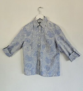 Womens Blue Floral Button Up Shirt/ 3/4 Length Sleeves/ Size Small - Picture 1 of 6
