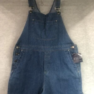 Women’s SZ LG Blue Denim Overalls Crop Carpenter Crazy Horse Liz Claiborne NWT - Picture 1 of 16