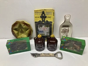 Lot of7 TEXAS souvenirs Ashtray, Bottle Opener Salt & Pepper Shakers, Soup Spoon - Picture 1 of 9