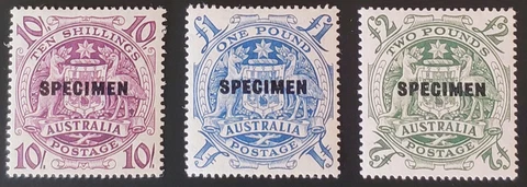AUSTRALIA. 1949-50. Arms High Values overpinted "SPECIMEN" Cover
