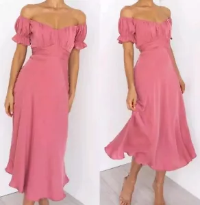 Petal & Pup Oralle Dress Dusty Pink AUS Size 16 NWT Midi Silky Off The Shoulder - Picture 1 of 24