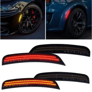 4Pcs Front & Rear Red Amber LED Side Marker Light Smoked For Dodge Charger 15-23 - Picture 1 of 8