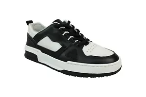 Exclusive Men's Genuine Leather Fashion Suit Sneakers Black & White Lace Up Shoe - Picture 1 of 12