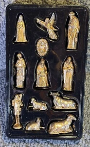 Vintage Mini Nativity Gold Glitter Plastic 12 Piece Set 2-3” Original Box - Picture 1 of 6