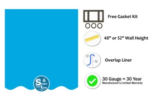 SmartLine Plain Blue Swimming Pool Overlap Liner 30 Gauge - (Various Sizes) - Picture 1 of 13