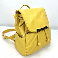 BETSEY JOHNSON Yellow Backpack Drawstring Flap Faux Leather Quilted Hearts Gold