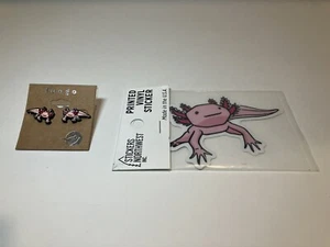 Axolotl Bundle - Earrings & Vinyl Sticker NEW - Picture 1 of 4