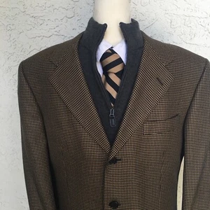 Blazer Britches Biella Vintage Para Hombre 41R Seda y Lana Tres Botones Marrón A Cuadros - Imagen 1 de 13