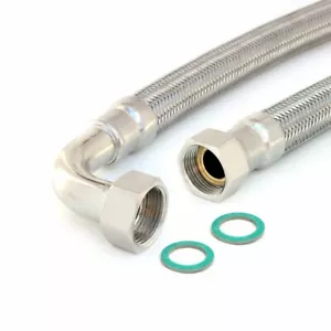 Tubo flessibile corazzato per acqua potabile DN19 3/4"ÜM x 3/4"ÜM 90° arco, 30 cm- - Foto 1 di 4