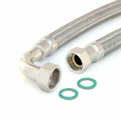 DER-SCHLAUCHFRITZE.DE Panzerschlauch Flexschlauch für Trinkwasser DN19 3/4"ÜM x 3/4"ÜM 90°Bogen, 30cm-