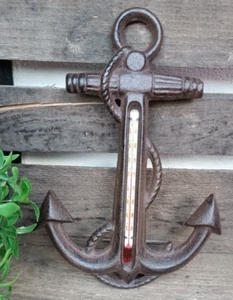 ❤️ Außenthermometer Thermometer Anker Gusseisen braun Antiklook Maritim ❤️ - Bild 1 von 3