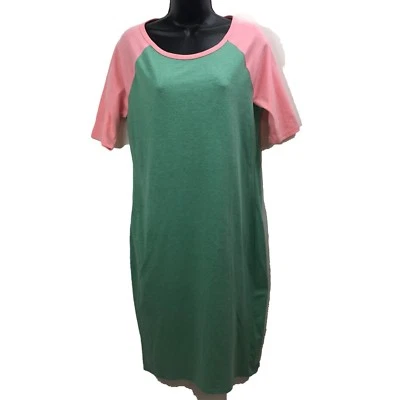 Vestido LuLaroe Julia Manga L Raglán Verde Rosa SS 2 Tonos Mezcla Algodón Foto 1 de 4