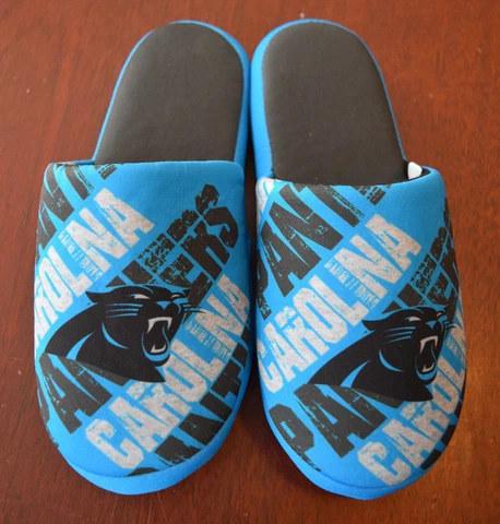 Carolina Panthers Forever Collectibles Youth Wordmark Printed Slippers Size 7-8 Cover