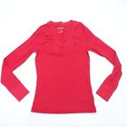 Aéropostale A87 Sweater Women's Large Red Embroidered V-Neck Ribbed Pullover