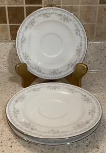 Set of 3 Johann Haviland Saucers White/Gray Floral Border Bavaria Germany 6 1/4” - Picture 1 of 3