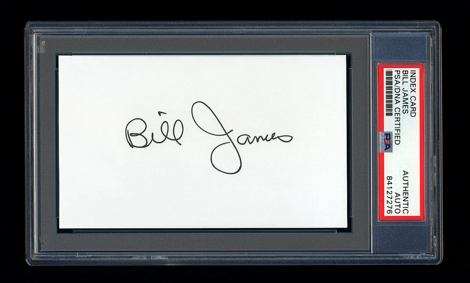 BILL JAMES SIGNED INDEX CARD PSA/DNA SLABBED AUTOGRAPHED SABERMETRICS RED SOX - Image 1 of 1