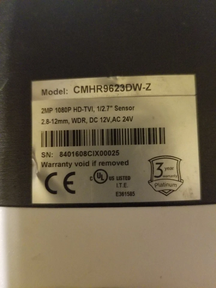 CMHR9623DW-Z HD TVI 2MP 2.8-12mm Motorized Len WDR Matrix IR 131ft Bullet Camera - Image 1 of 1