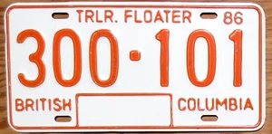 1986 British Columbia Trlr. Floater License Plate Number Tag - $2.99 Start - Picture 1 of 1