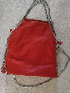 Rote 3-Chain Tasche im Stella McCartney Stil Leder Mohnrot NEUWERTIG - Bild 1 von 3