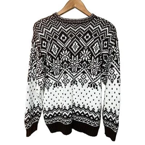 Vintage Y2K Pullover Fair Isle braun creme grob schwer Small Oversized NEU Fehler - Bild 1 von 7