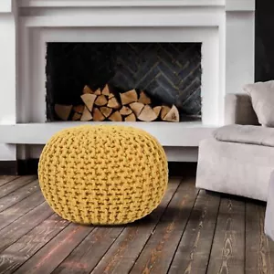 Large Cotton Round Pouffe Foot rest Foot stool Bean Filled Ottoman - Picture 1 of 33