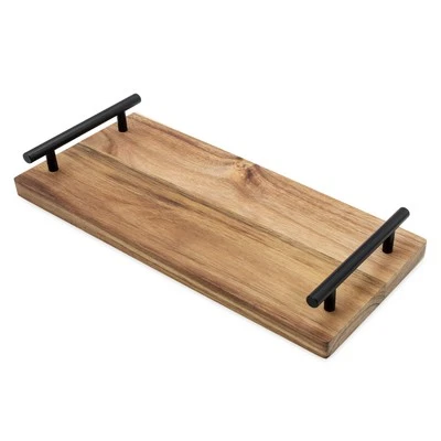 Akazien Servier Tablett mit Griffen - 37 x 17 cm - Holz Kerzen Deko Brett eckig - Bild 1 von 4